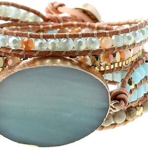 Women Boho Handmade Natural Stone Crystal Leather Bead Wrap Bracelets Collection